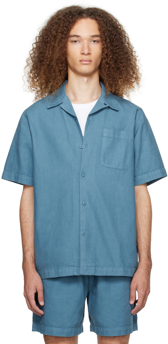 Синяя рубашка с открытым воротником Maharishi