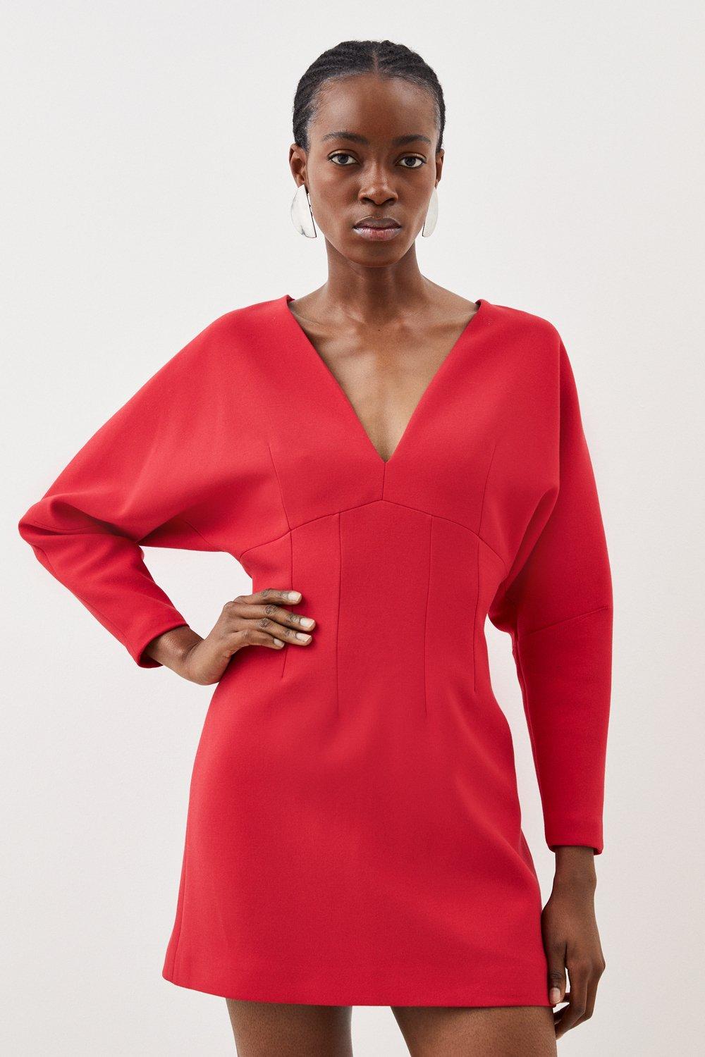 Компактное эластичное мини-платье с закругленными рукавами на заказ Karen Millen, красный