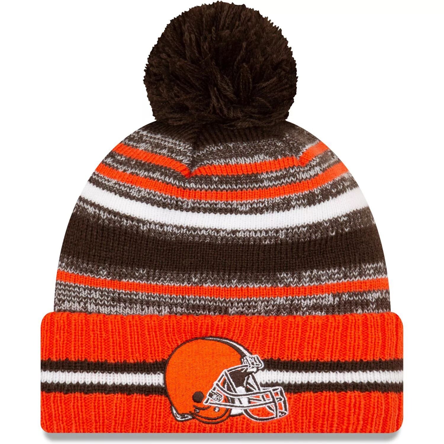 

Мужская коричнево-оранжевая новая эра Cleveland Browns 2021 NFL Sideline Sport, официальная вязаная шапка с помпонами и манжетами New Era
