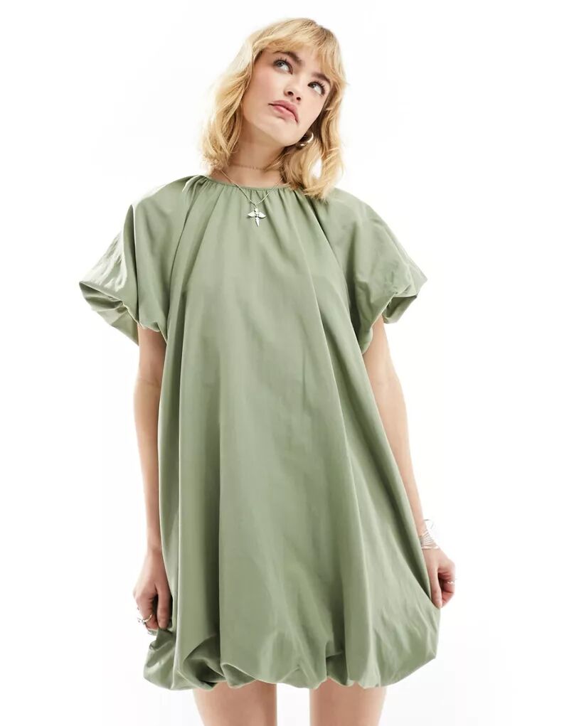 Приглушенно-зеленое платье мини со сборками ASOS