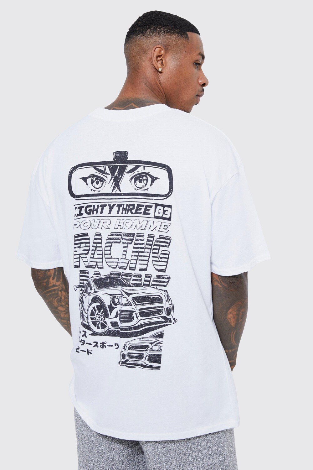 

Футболка oversize eyes on the race с принтом Boohoo, белый