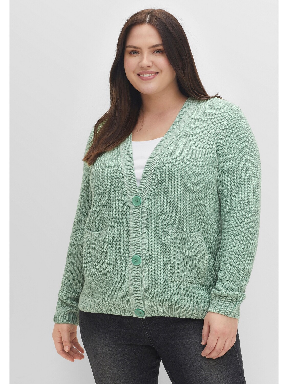 

Кардиган sheego Strickjacke, цвет salbeigrün meliert