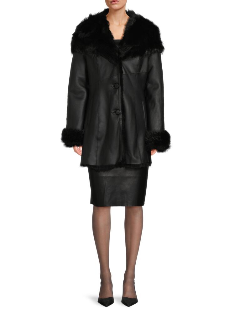 

Кожаное пальто с капюшоном и отделкой из овчины Wolfie Furs, цвет Moto Black