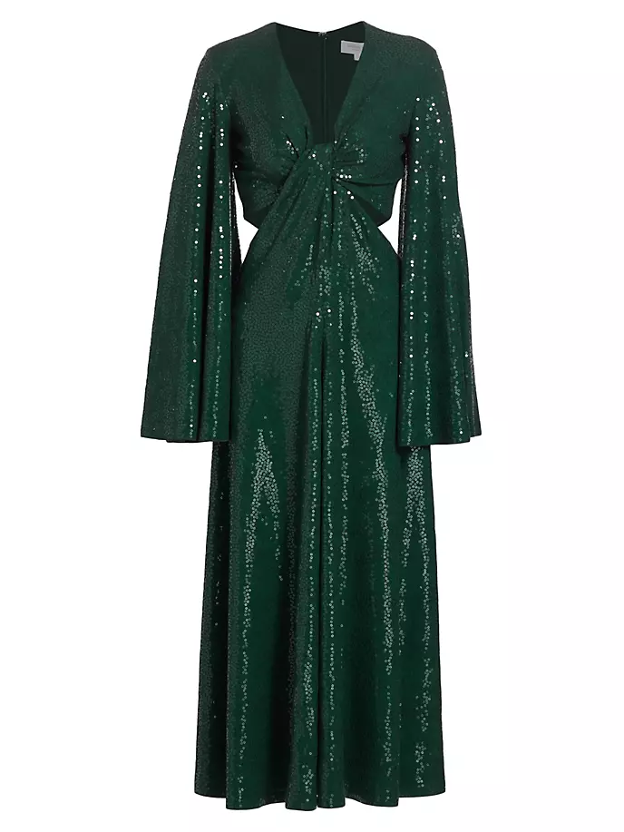 

Платье миди с рукавами-колокольчиками, расшитыми пайетками Michael Kors Collection, цвет forest