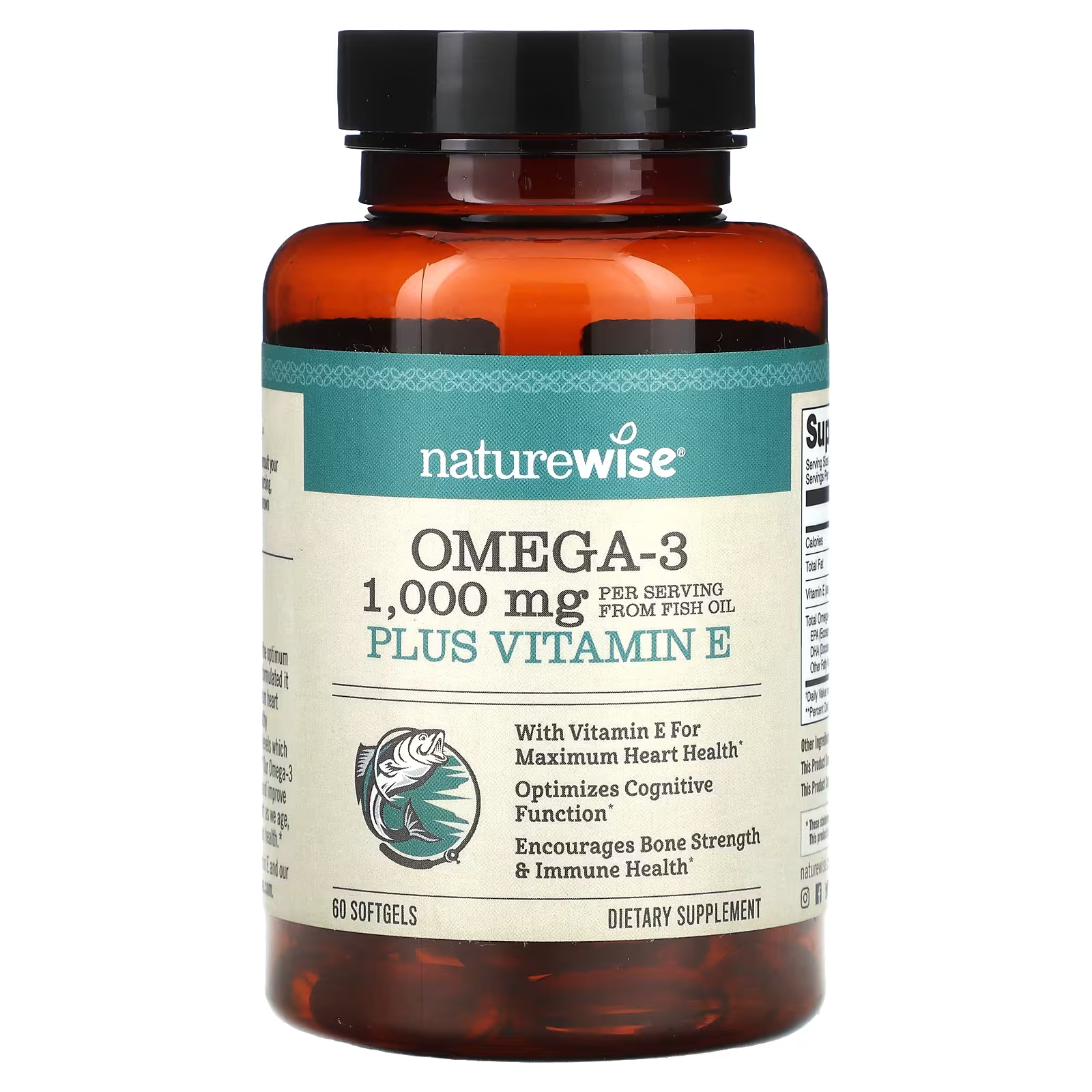 Омега-3 плюс витамин Е NatureWise, 60 мягких таблеток