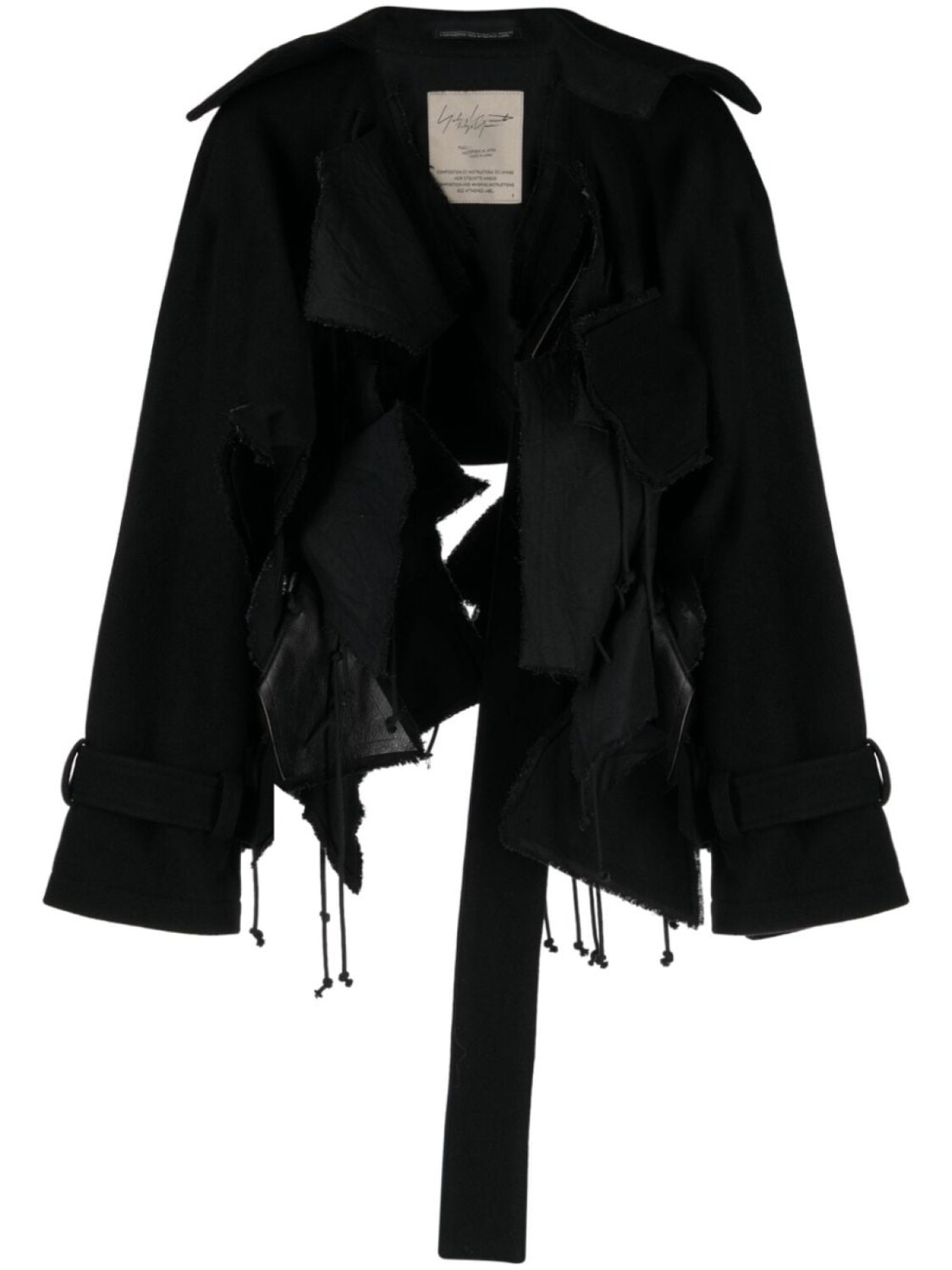 

Укороченная шерстяная куртка с эффектом потертости Yohji Yamamoto, черный