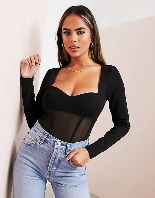 

Черное сетчатое боди с вырезом в форме сердца ASOS DESIGN