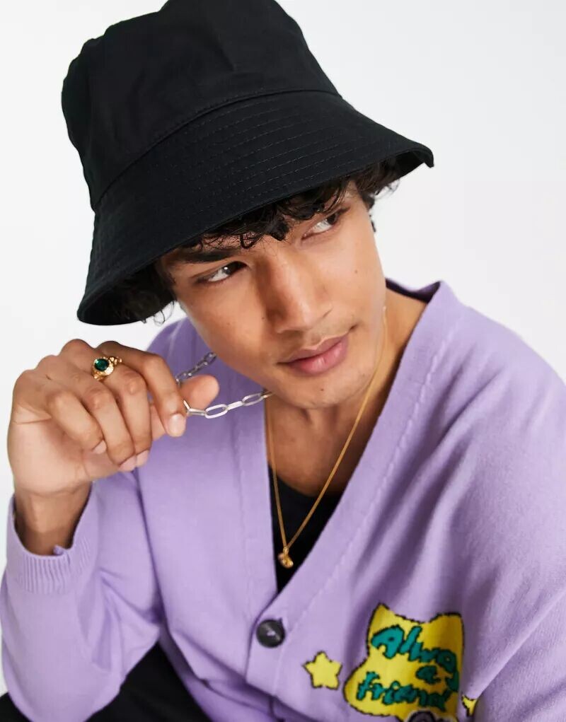 

Черная хлопковая панама с широкими полями ASOS