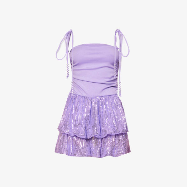 цена Платье мини из эластичной ткани со сборками и пайетками Amy Lynn, сиреневый