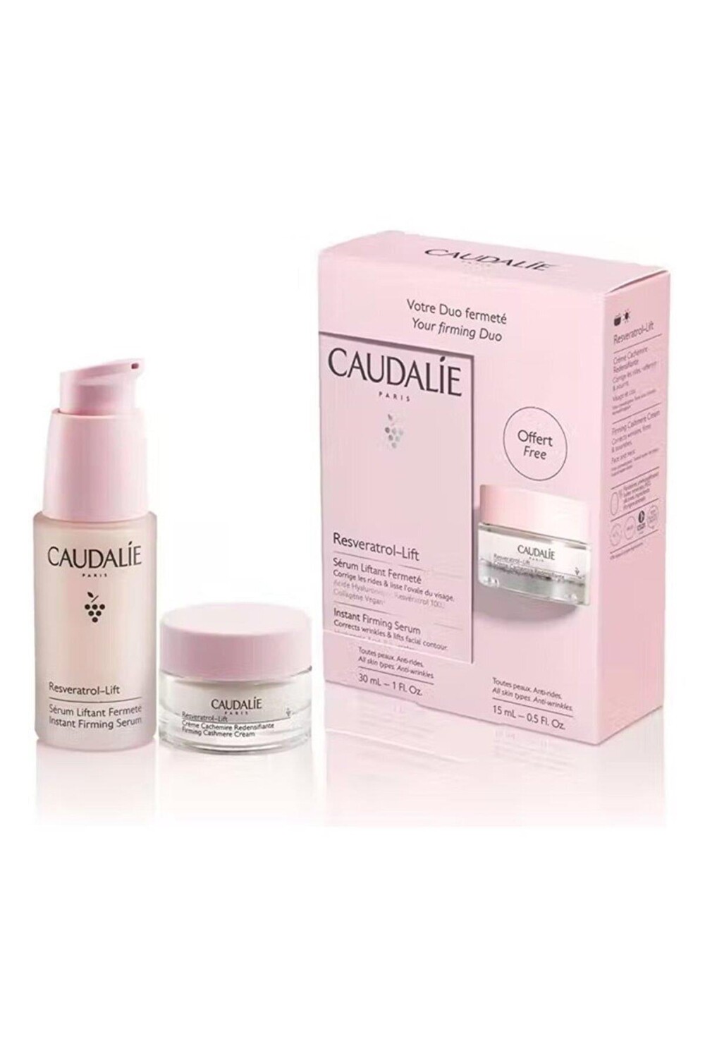 

Caudalie Resveratrol Lift Укрепляющая сыворотка 30 мл + Resveratrol Lift Укрепляющий кашемировый крем 15