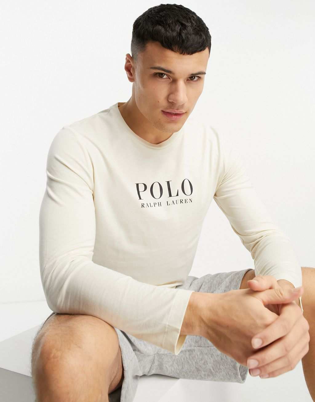 

Кремовая футболка с длинными рукавами и текстовым логотипом на груди Polo Ralph Lauren., Бежевый