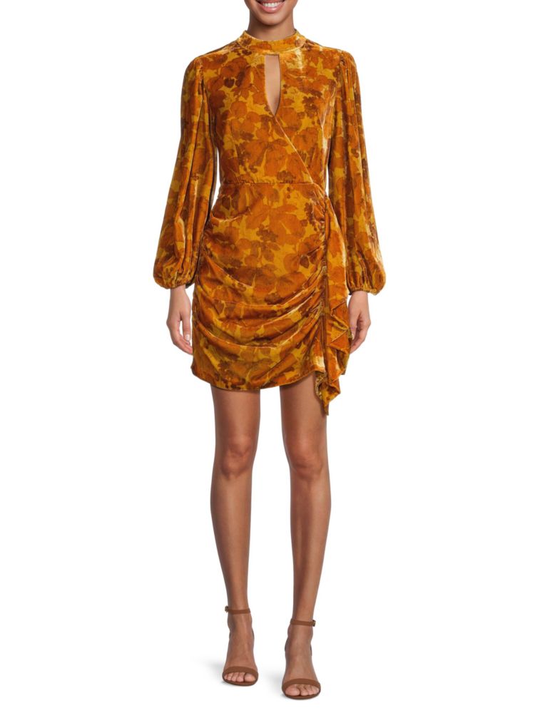 Мини-платье Zadie со сборками и принтом Rhode, цвет Fall Tan