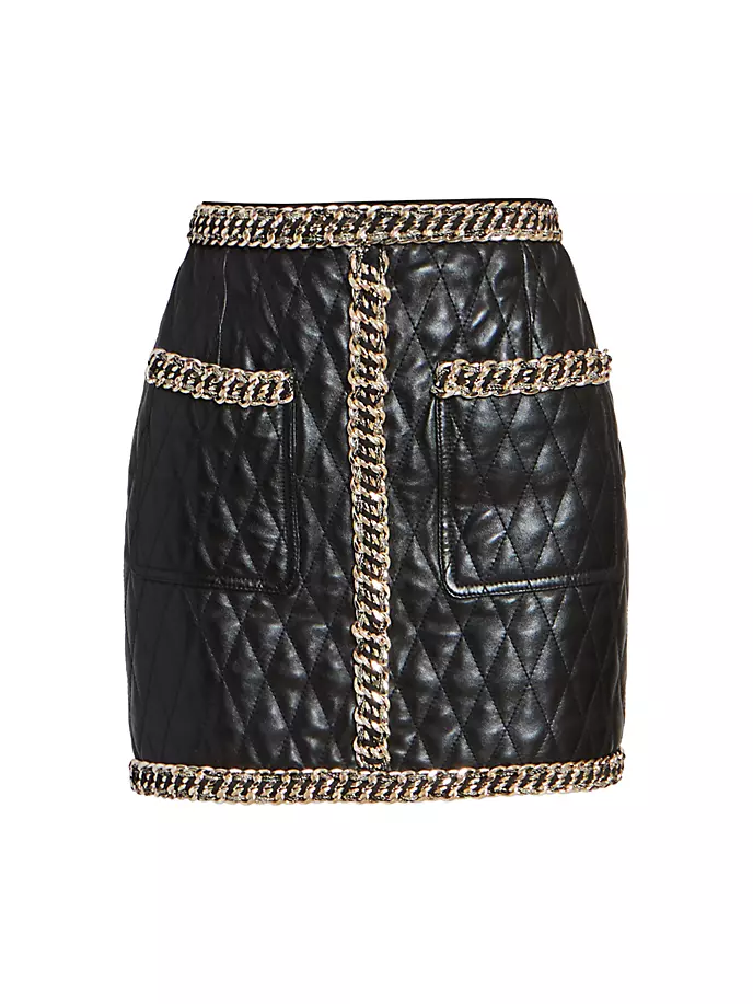 

Кожаная мини-юбка со стеганой цепочкой Balmain, цвет black gold