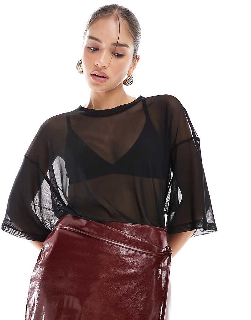 

ASOS DESIGN – черная объемная футболка из сетки