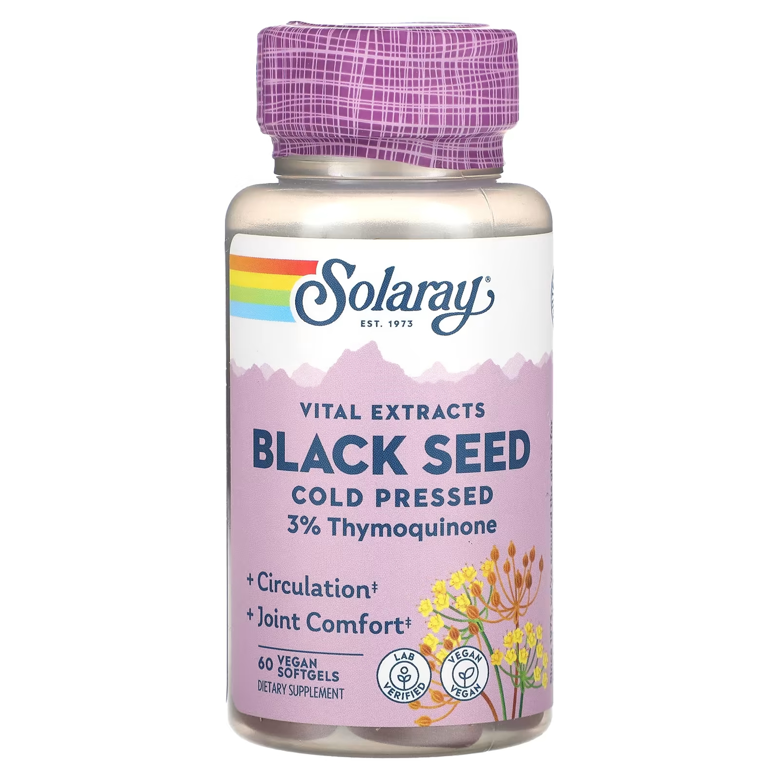 Масло черного тмина холодного отжима Solaray Vital Extracts, 60 таблеток