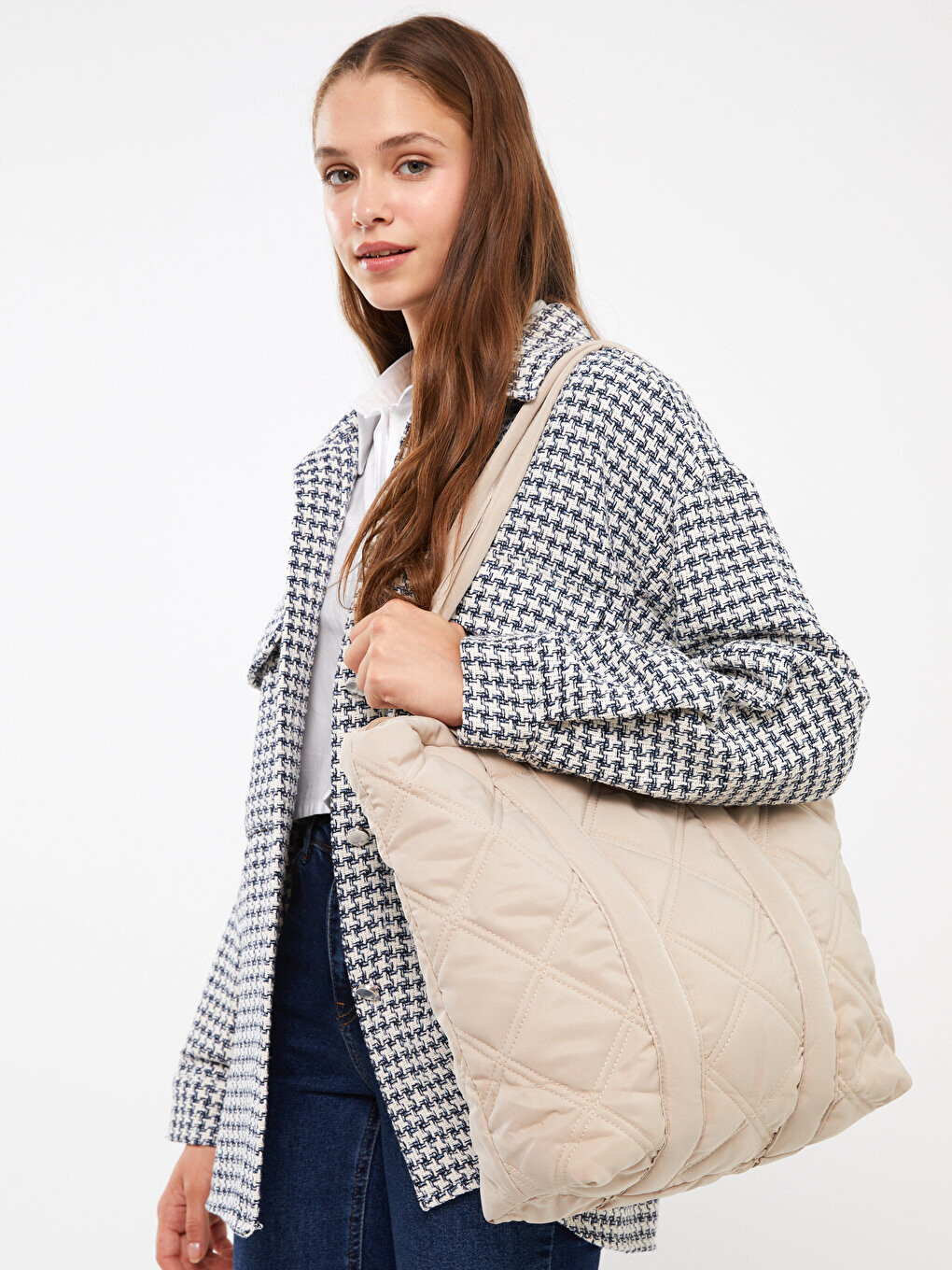 

Стеганая сумка через плечо с узором LCW ACCESSORIES, экрю