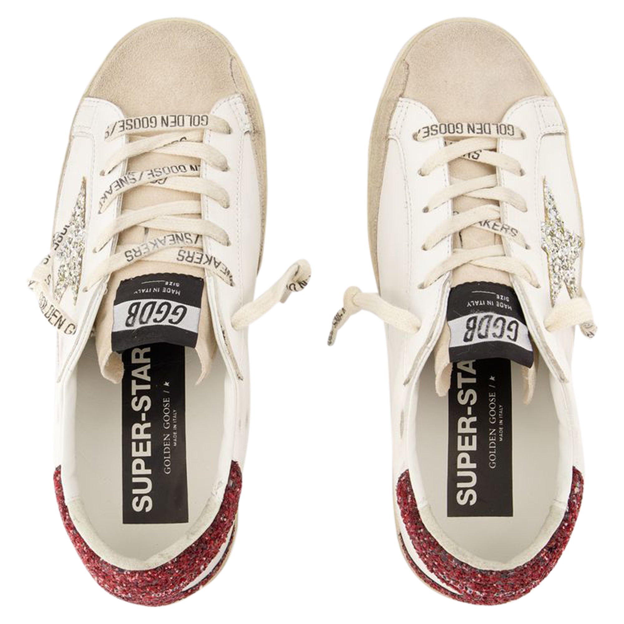 

Кроссовки Super Star — бренд Golden Goose Deluxe — кожа — белый/бордовый, белый