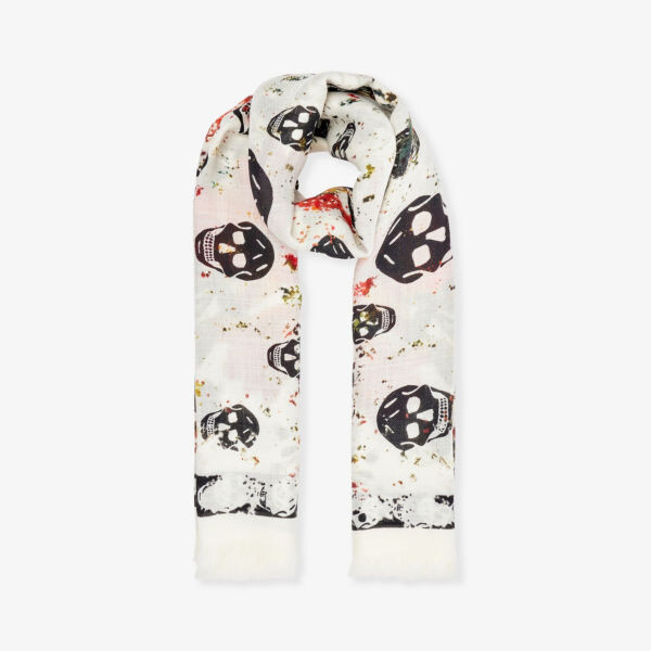 

Шерстяной шарф Classic Flora с принтом черепа Alexander Mcqueen, красный