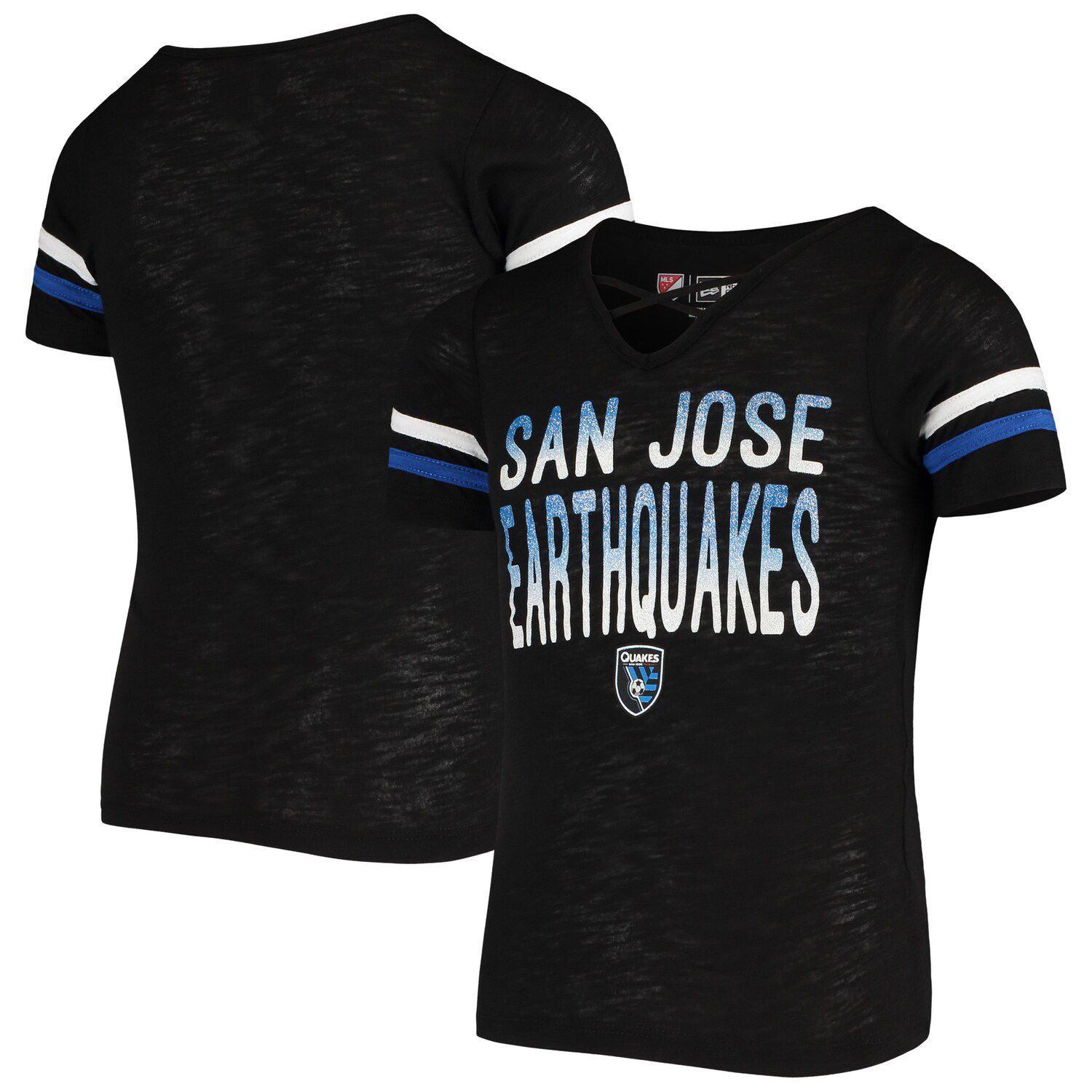 

Черная футболка из джерси San Jose Earthquakes Burnout 5th & Ocean by New Era с v-образным вырезом для девочек New Era