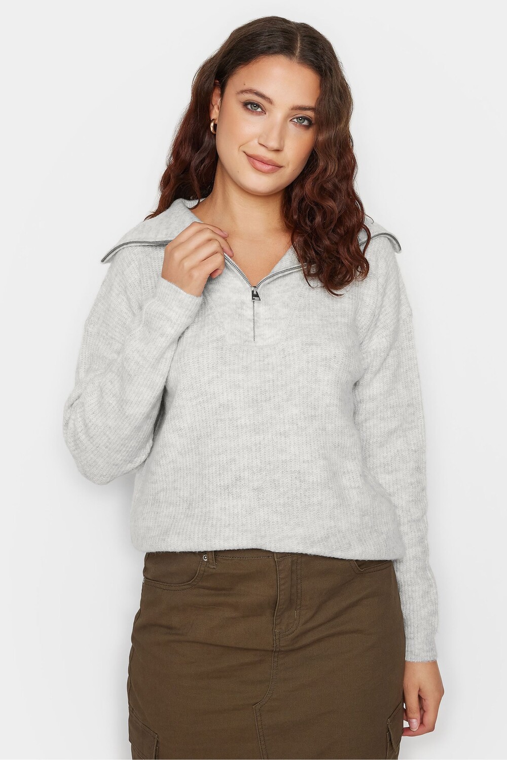 

Джемпер с воротником-воронкой на молнии Long Tall Sally, серый