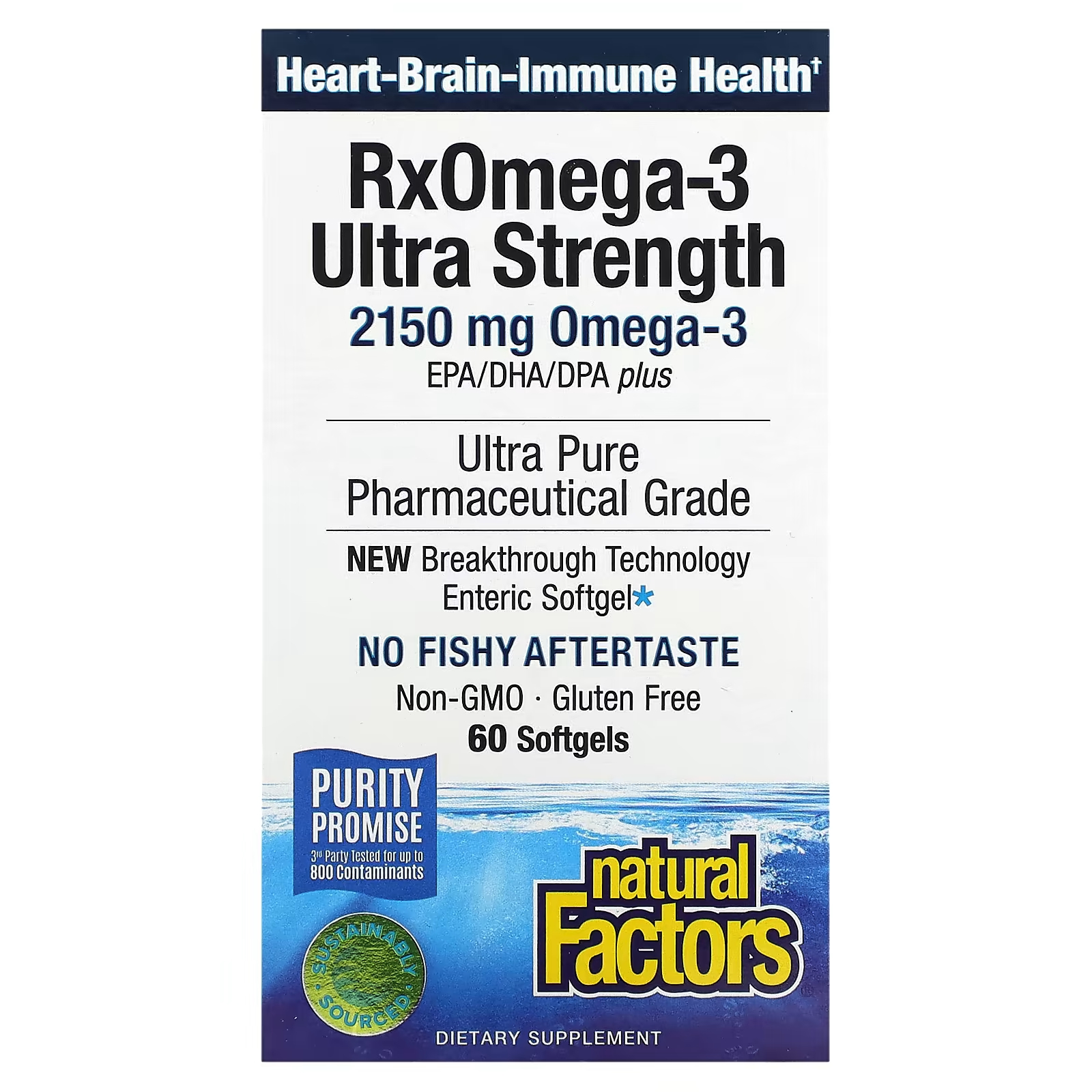 Natural Factors RxOmega-3 Ultra Strength 2150 мг, 60 мягких таблеток (1075 мг на мягкую таблетку) natural factors рыбий жир с максимальной силой действия rxomega 3 для приема один раз в день 900 мг 60 капсул enteripure