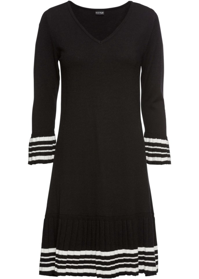 Трикотажное платье с плиссированной юбкой Bodyflirt, черный