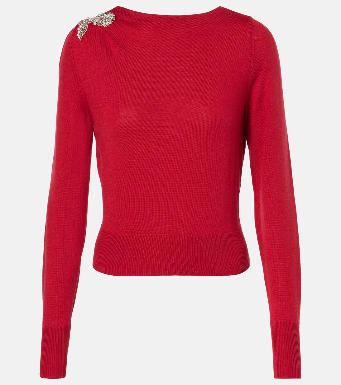 

Украшенный шерстяной свитер Erdem, цвет ruby red