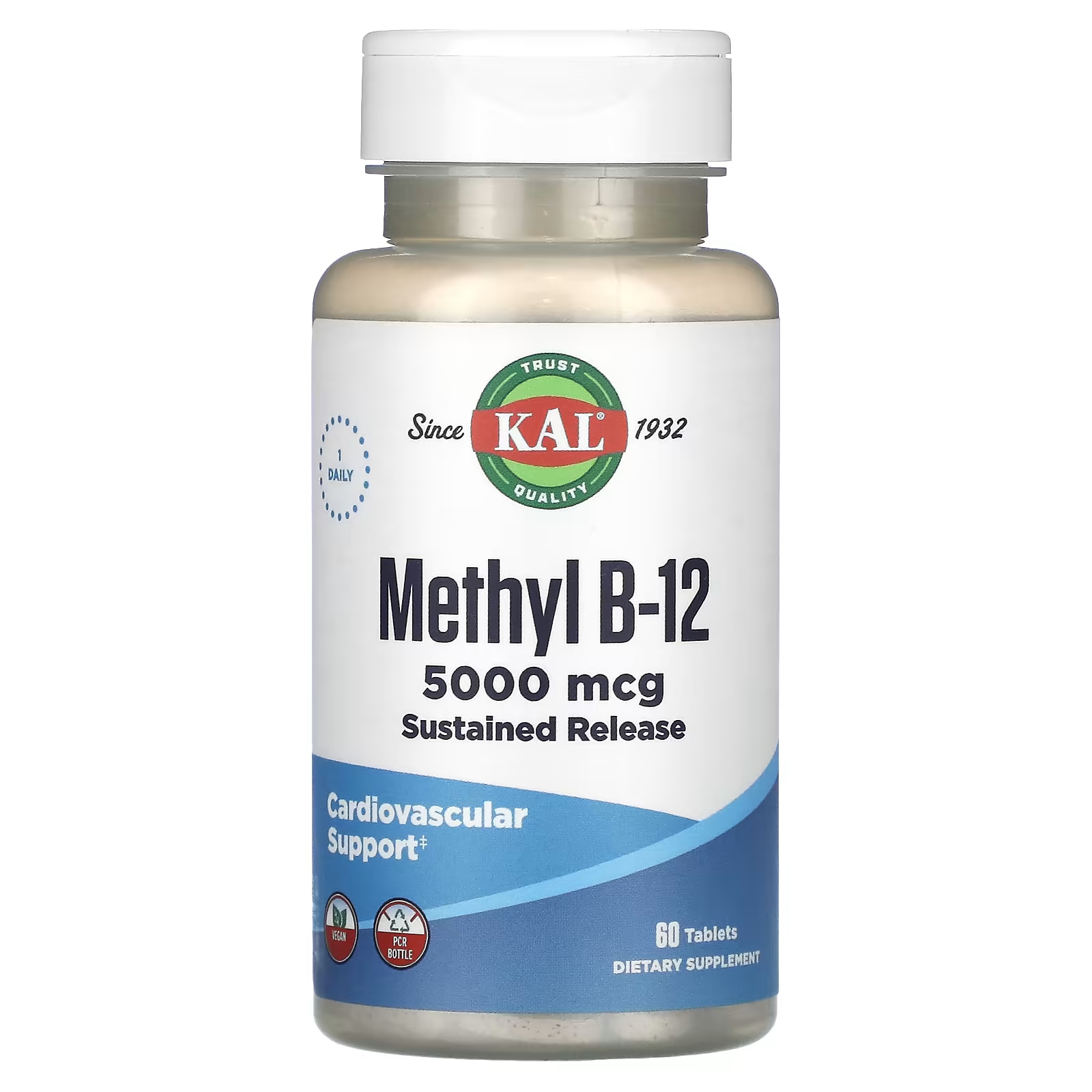 Биологически активная добавка KAL Метил B-12, 5000 мкг., 60 таблеток биологически активная добавка sundown naturals b 12 1000 мкг 60 таблеток