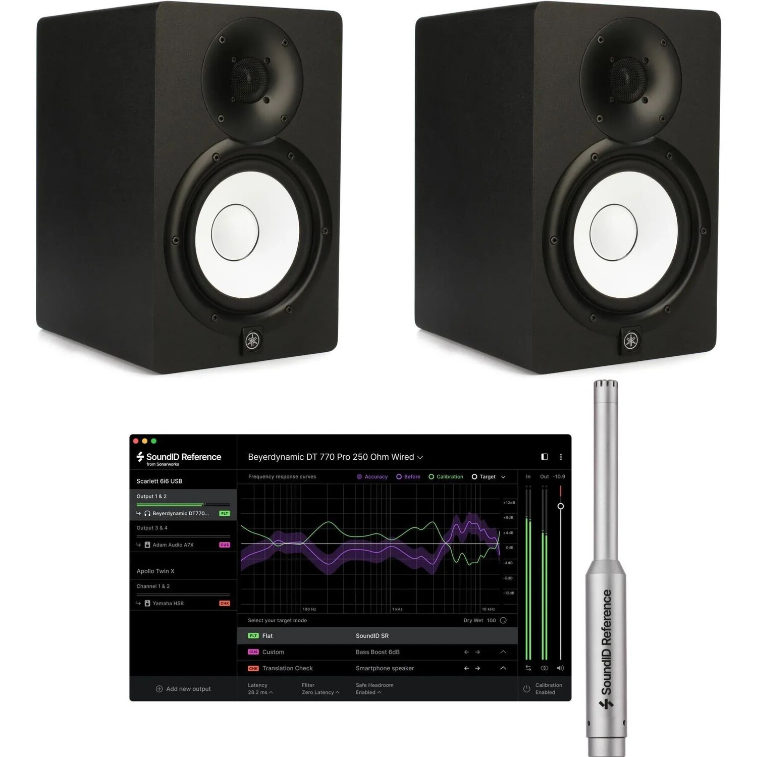 

Пара активных студийных мониторов Yamaha HS7 с диагональю 6,5 дюйма и комплект программного обеспечения для калибровки — черный