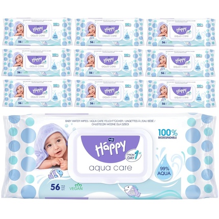 Влажные салфетки bella baby Happy Aqua Care, 100 % биоразлагаемые, 99 % воды, с первого дня