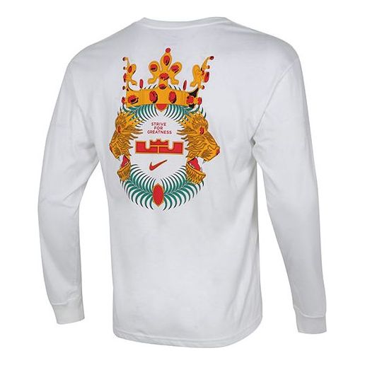 

Футболка Men's Nike Lbj Nk Lion Ls Max90 Tee Alphabet Printing Sports Round Neck Long Sleeves White T-Shirt, белый