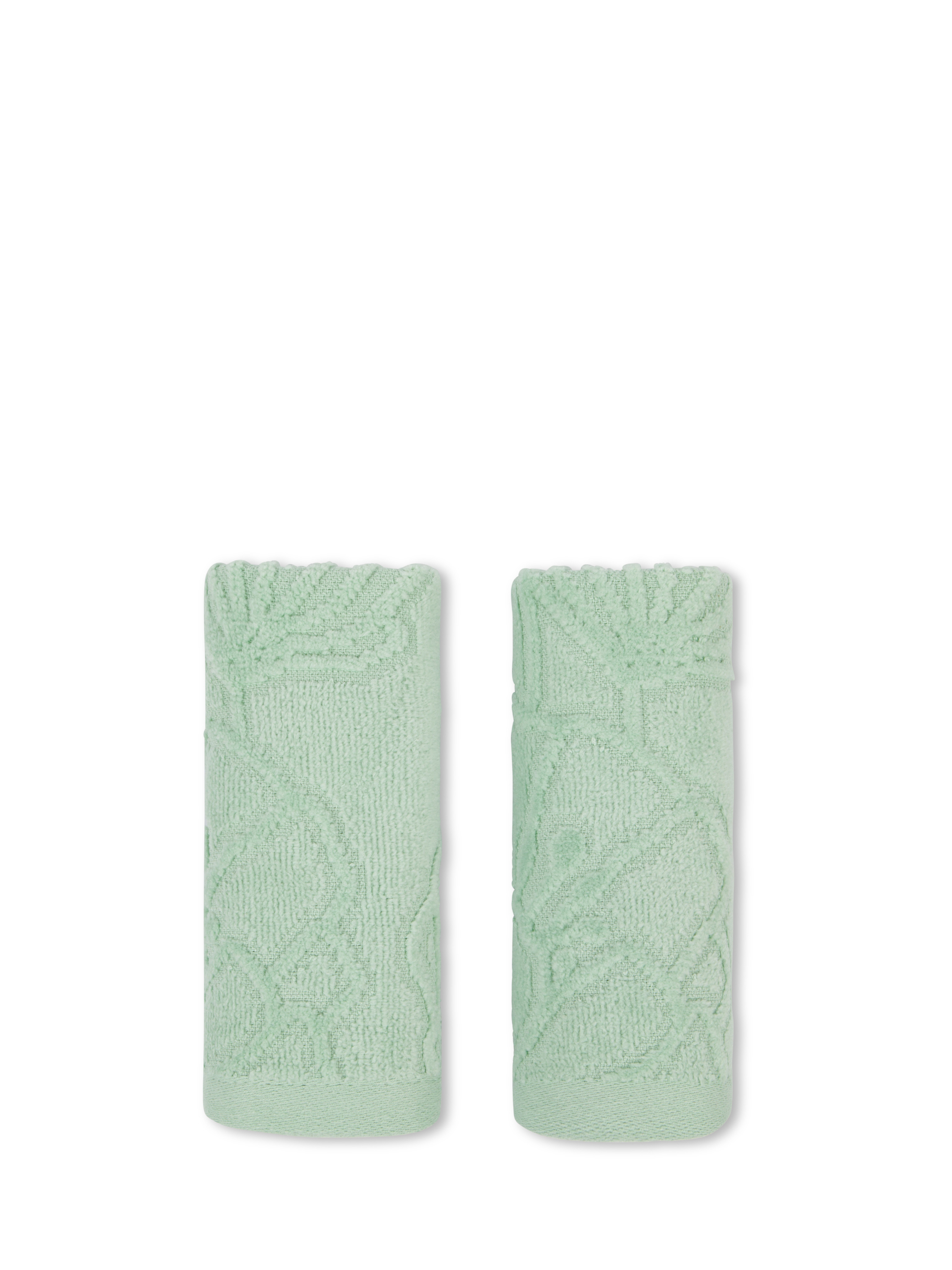 Набор из 2 велюровых хлопчатобумажных мочалок с цветочным узором. Coincasa, зеленый