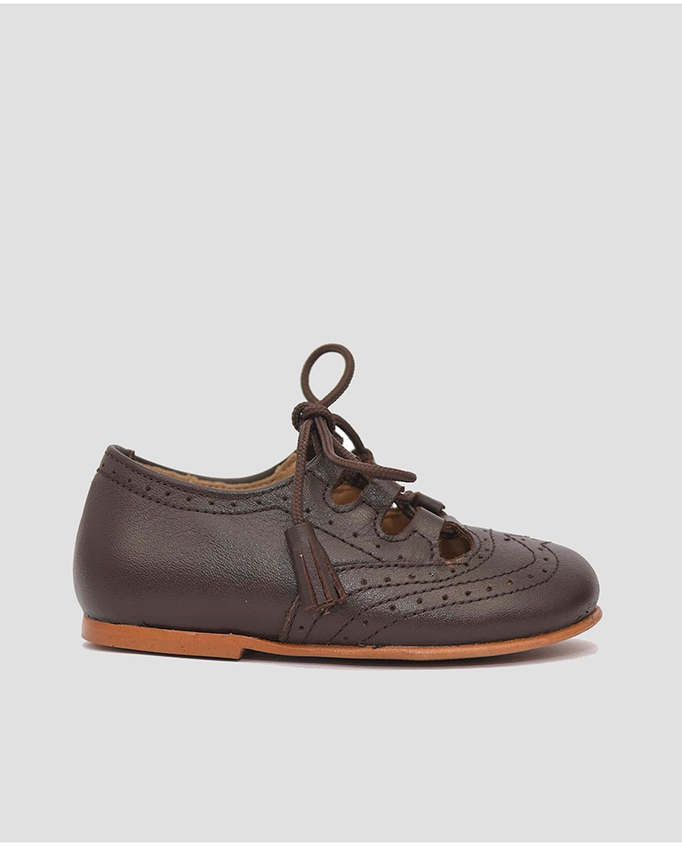 Английские детские туфли из темно-коричневой кожи с кружевной застежкой Mr. Mac Shoes, темно коричневый