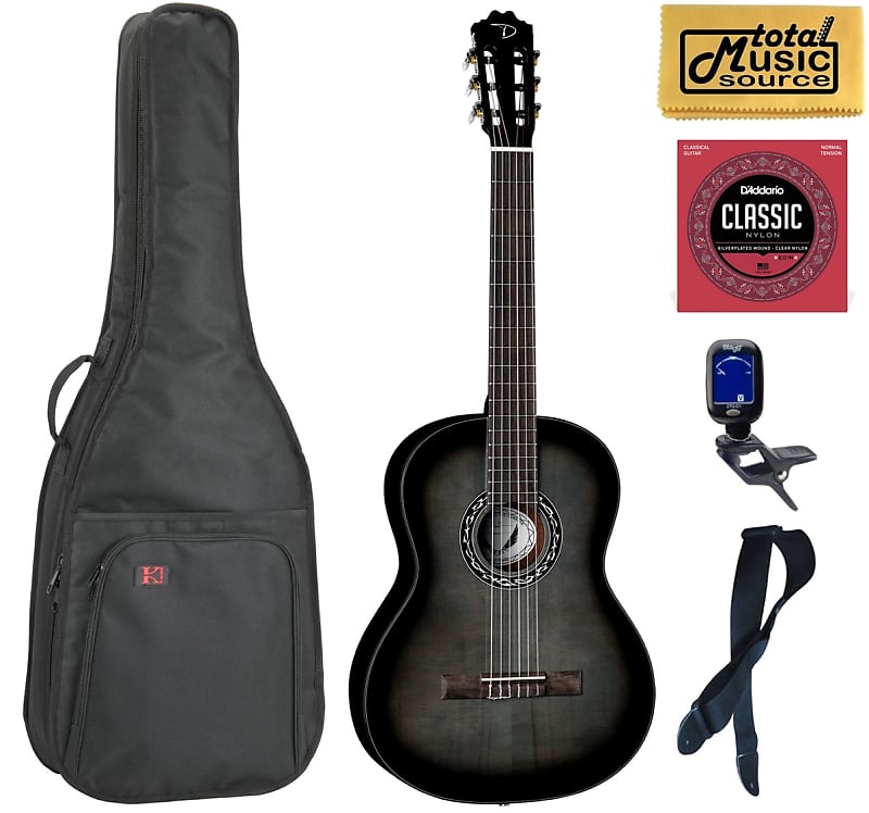 цена Акустическая гитара Dean EC BKB Espana Classical Nylon Full Size Guitar, Black Burst, Light Weight Bag Bundle