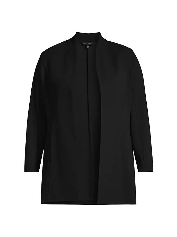 

Креповая куртка больших размеров с открытым передом и декором Ming Wang, Plus Size, черный