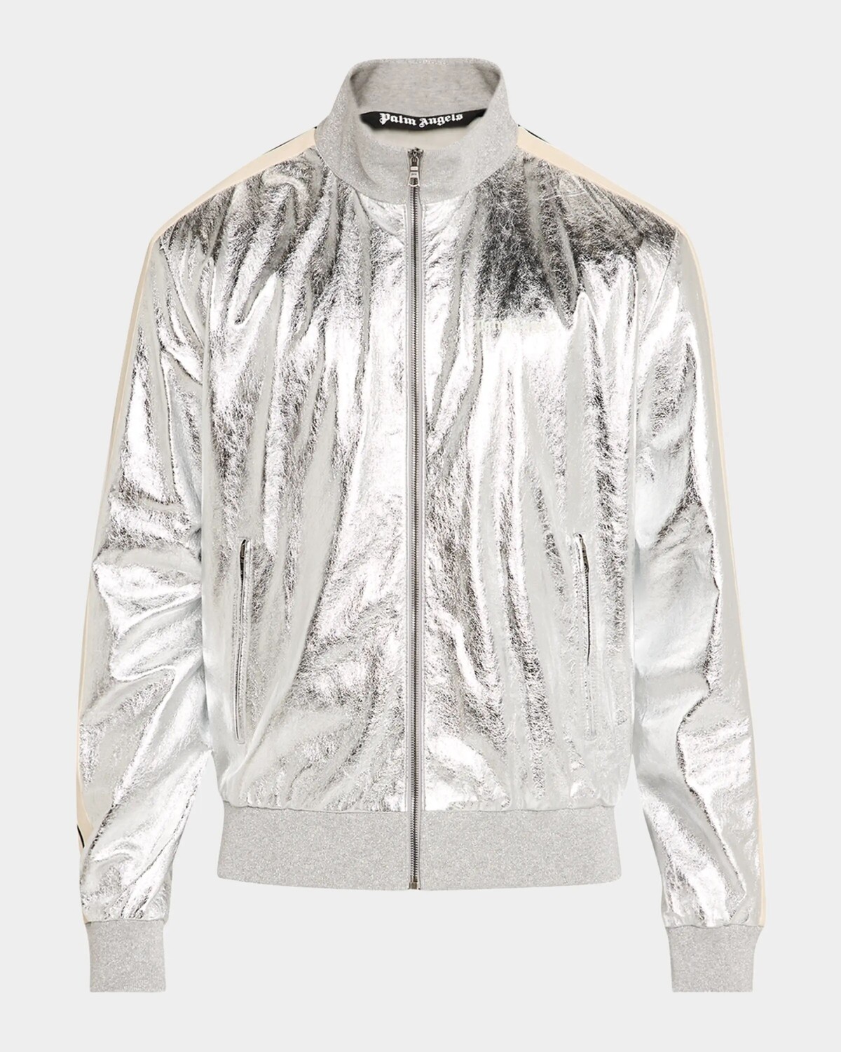 

Мужская кожаная спортивная куртка цвета металлик Palm Angels, серебряный