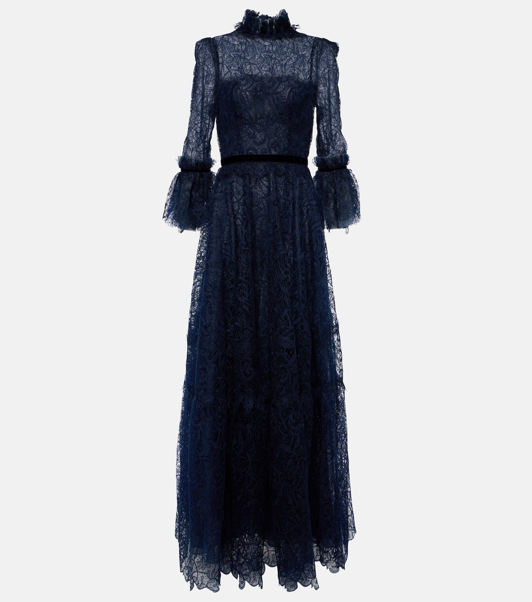 Кружевное платье со сборками Costarellos, синий