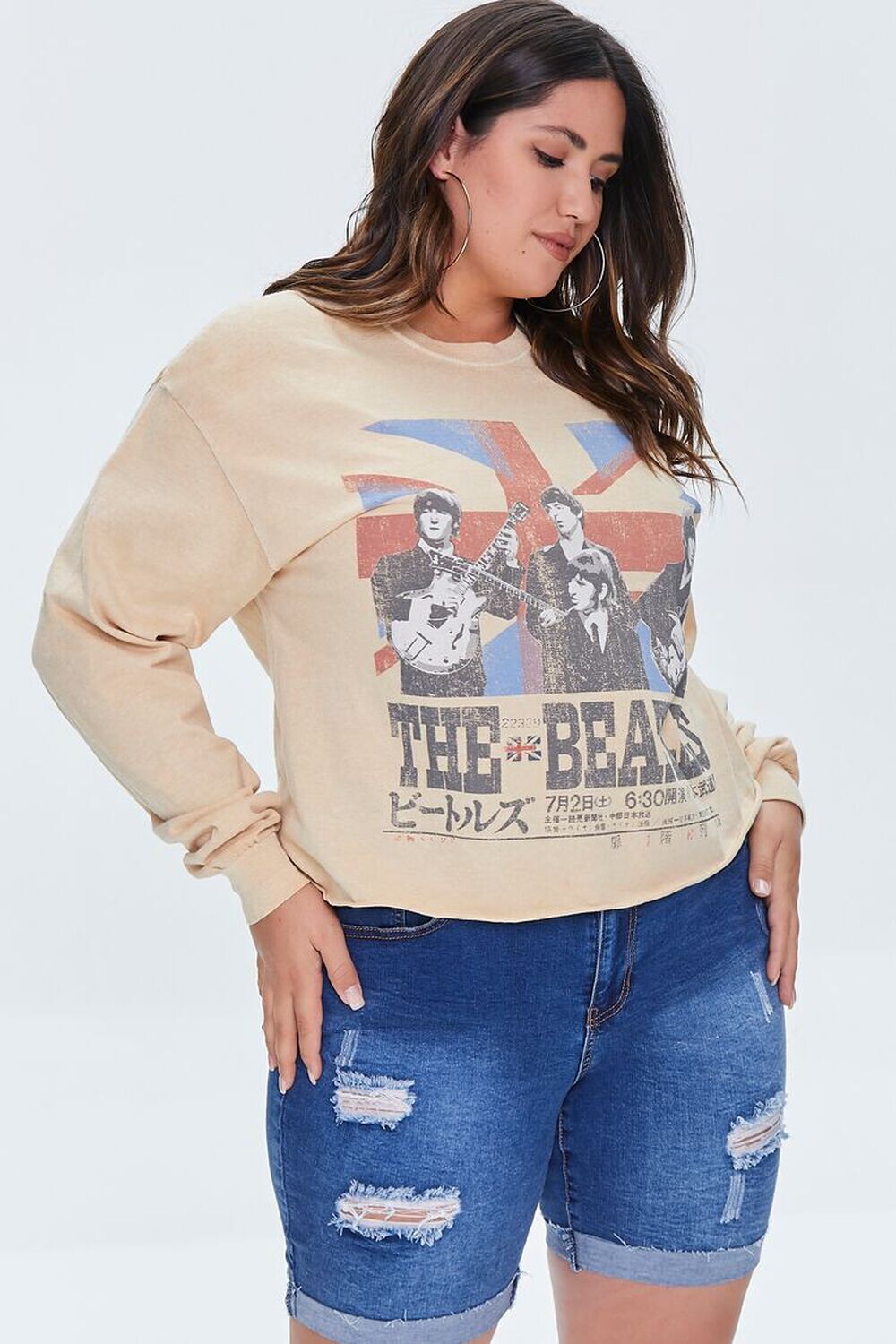 

Футболка больших размеров с рисунком The Beatles Forever 21, серо-коричневый