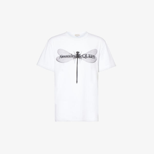 

Футболка из хлопкового джерси с графичным принтом Dragonfly Alexander Mcqueen, черный