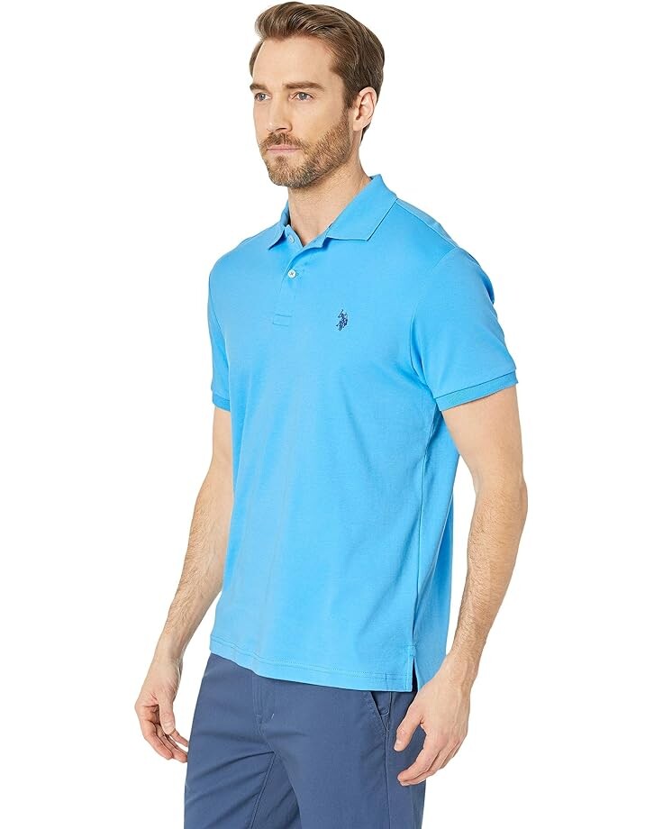 цена Поло U.S. POLO ASSN. Solid Interlock Polo, цвет Coast Azure