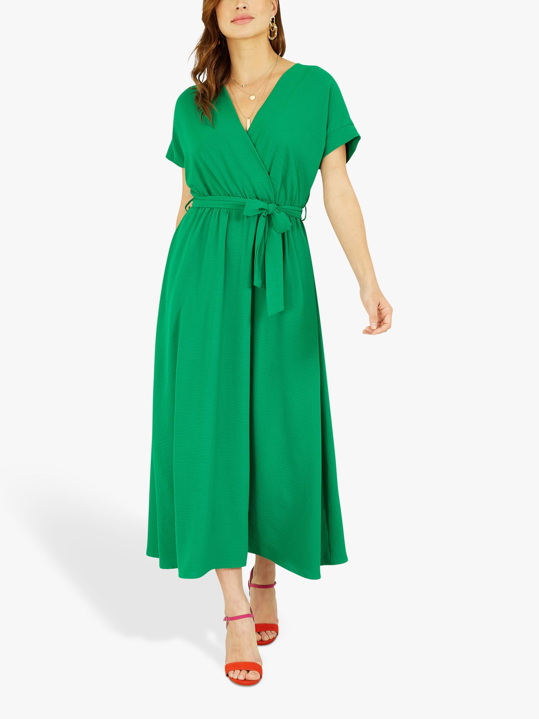 Платье миди-кимоно с запахом и рукавами Mela London, ярко-зеленое