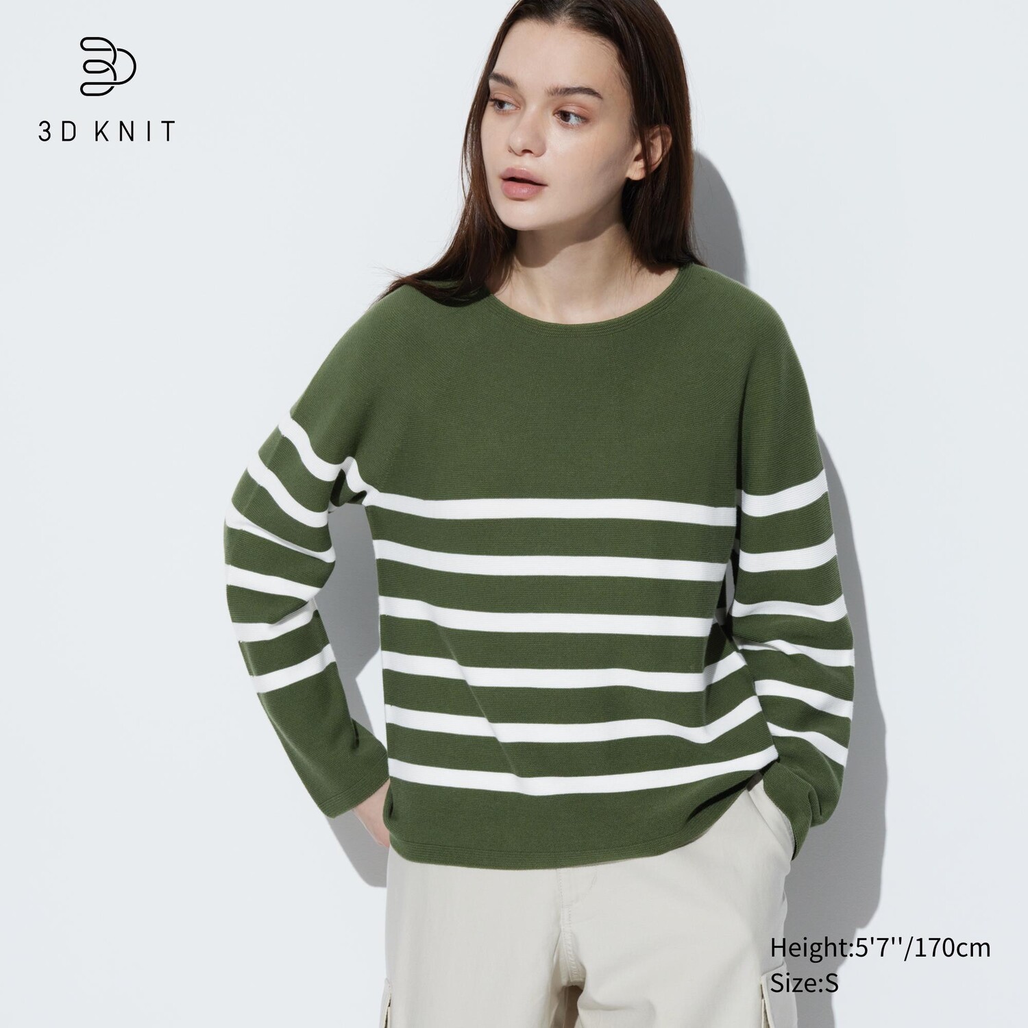 

Свитер Uniqlo женский трикотажный с круглым вырезом, оливковый, Зеленый
