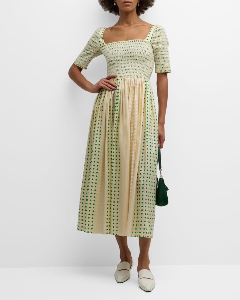 

Присборенное шелковое платье миди с принтом Tory Burch