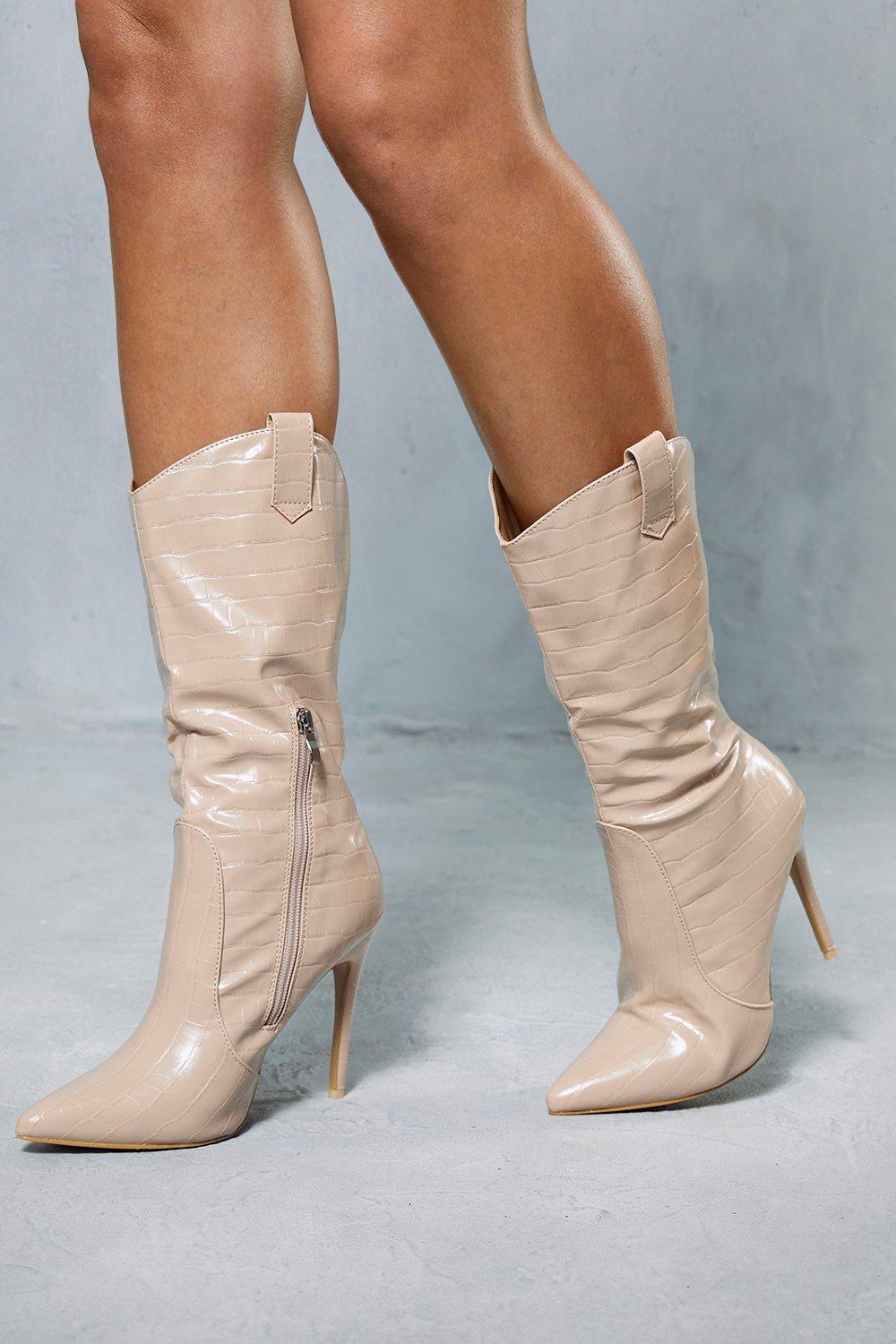 Ботинки на каблуке в стиле вестерн с эффектом крокодиловой кожи MISSPAP, обнаженная только – сапоги в стиле вестерн белого цвета на каблуке only