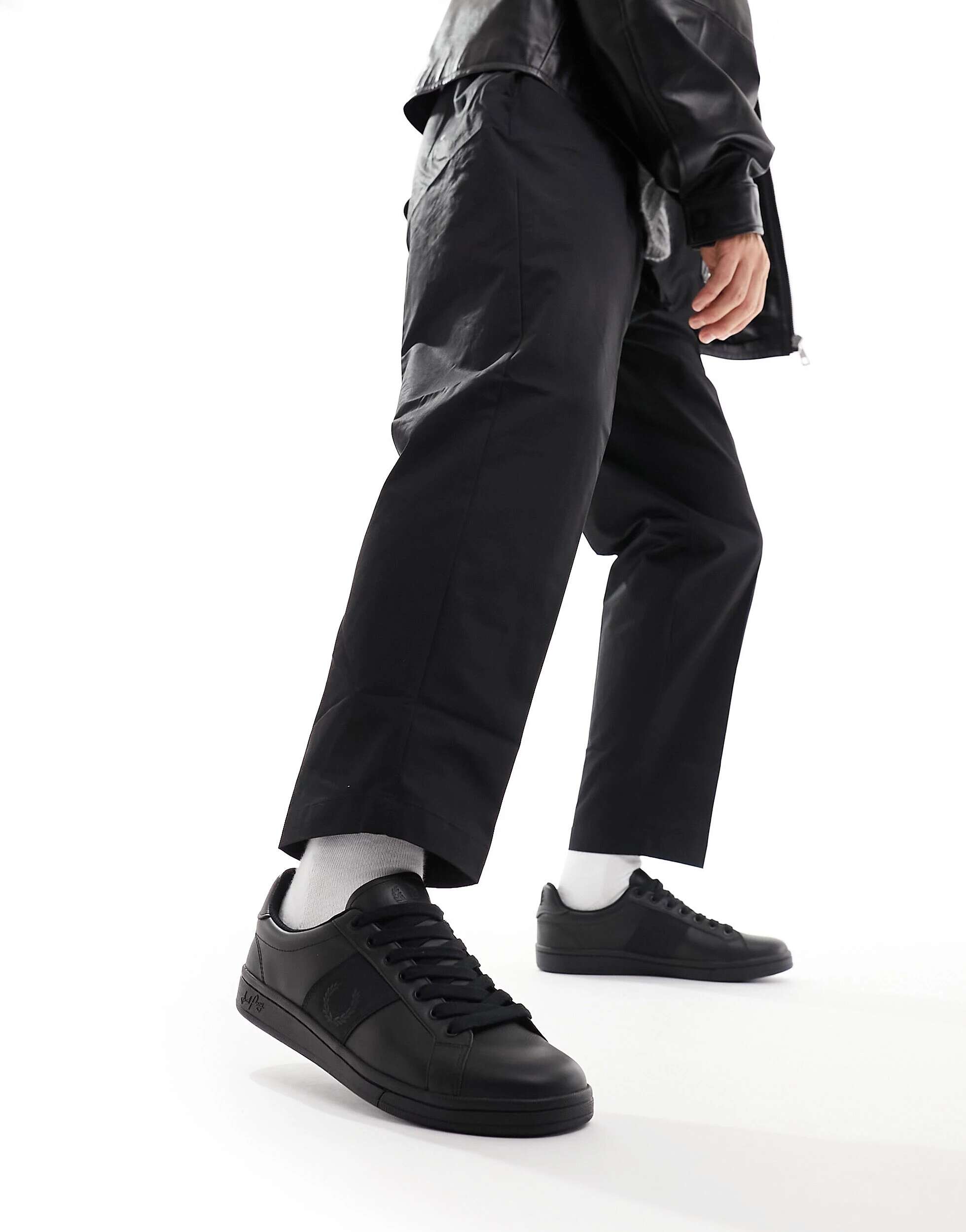 Черные кожаные кроссовки с логотипом Fred Perry