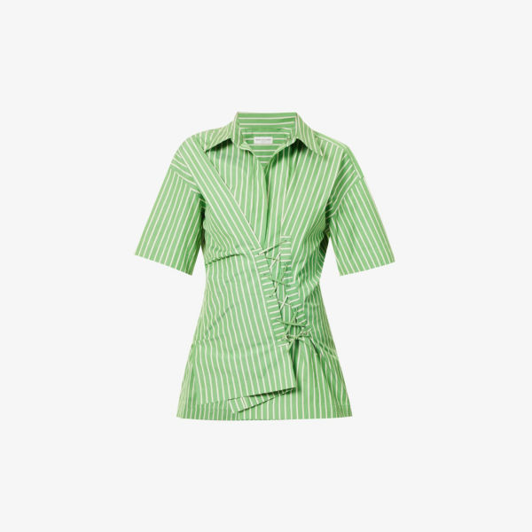 Рубашка из хлопкового поплина с заниженной талией в полоску Dries Van Noten, зеленый