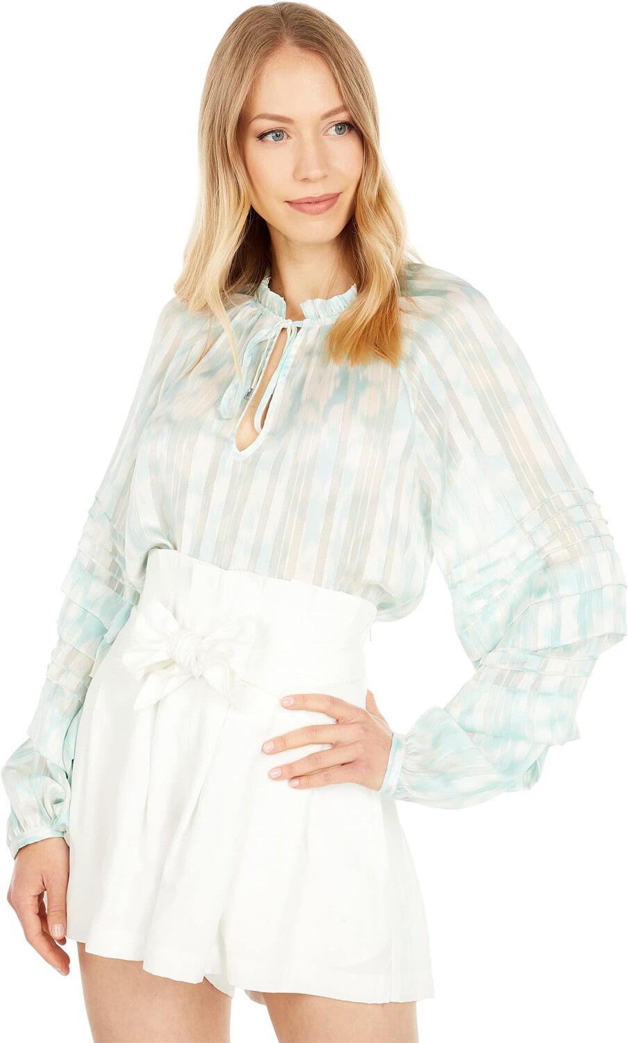 

Блузка с длинным рукавом с принтом BCBGMAXAZRIA, цвет Eggshell Blue