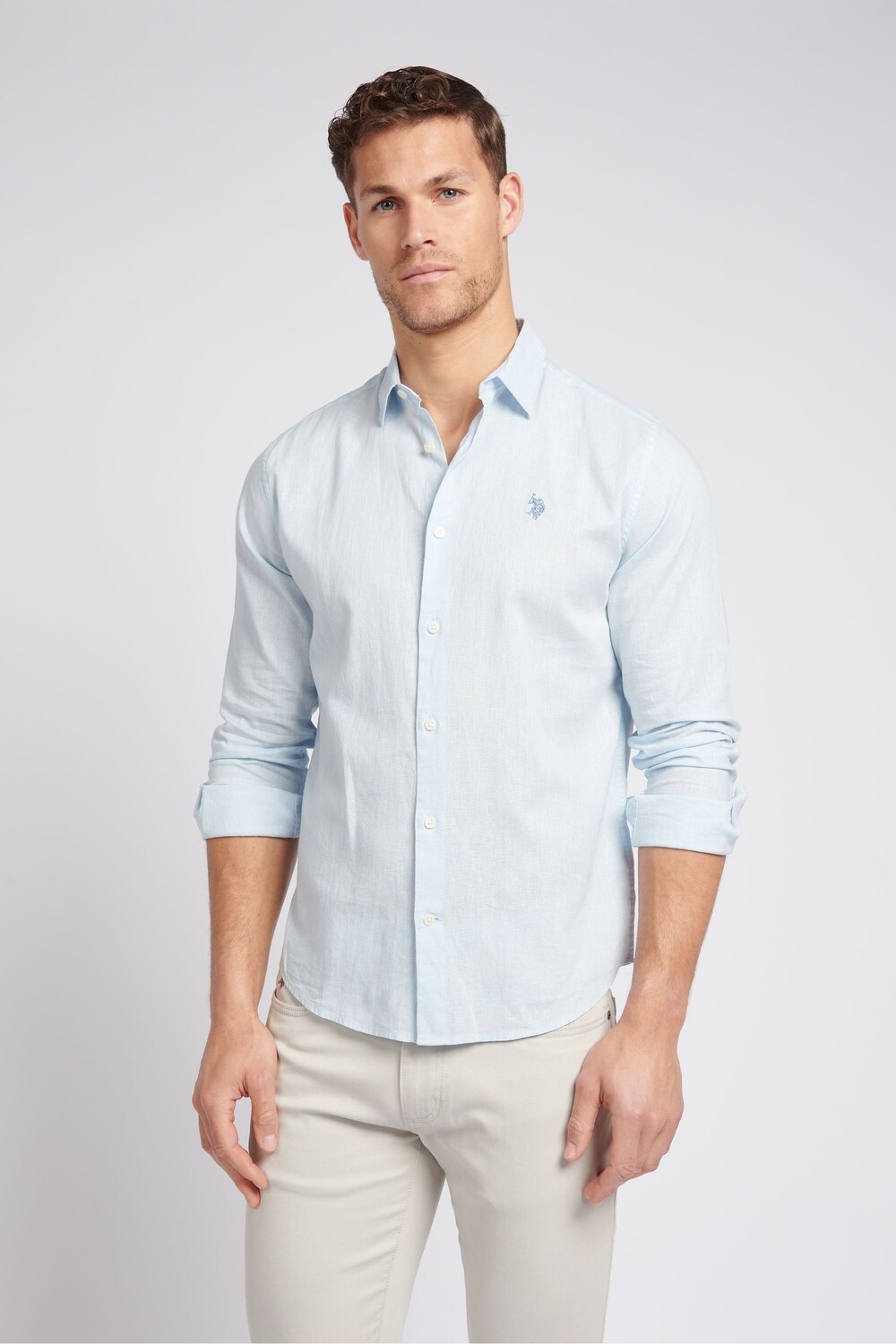 

Мужская рубашка из льняной смеси U.S. Polo Assn, синий
