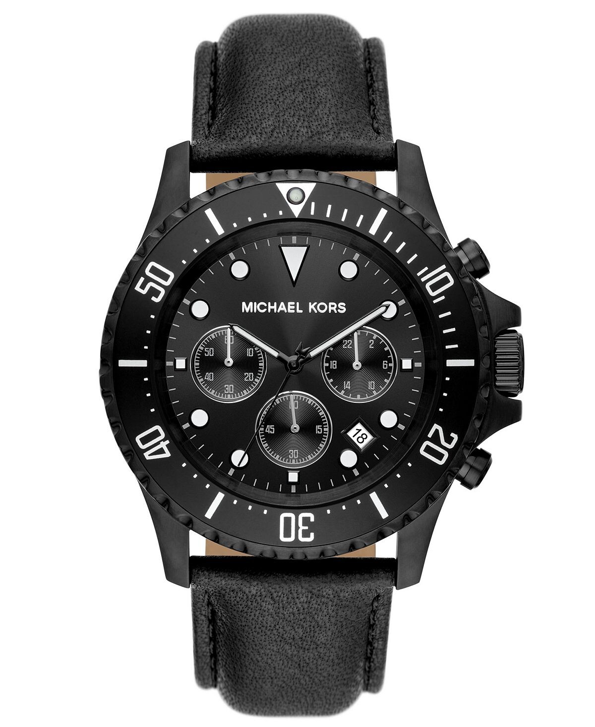 

Мужские часы Everest с хронографом, черный кожаный ремешок, 45 мм Michael Kors