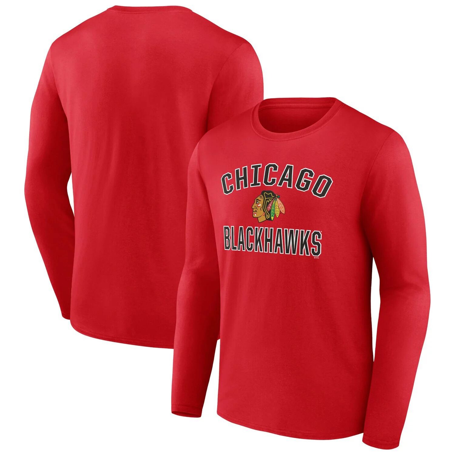 

Мужская красная футболка Fanatics с логотипом Chicago Blackhawks Victory Arch и длинными рукавами, Красный